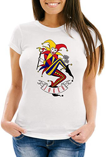 MoonWorks® Damen T-Shirt Kartenspiel Kostüm Spielkarten Gruppenkostüm Karten Fasching Karneval Faschingsshirt Joker weiß M