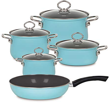 Riess, 0558-037, Emailset 5-tlg. KRISTALLBLAU, LBH 48,5x28,5x39cm, Gew. 9,98kg, Kochtopfset