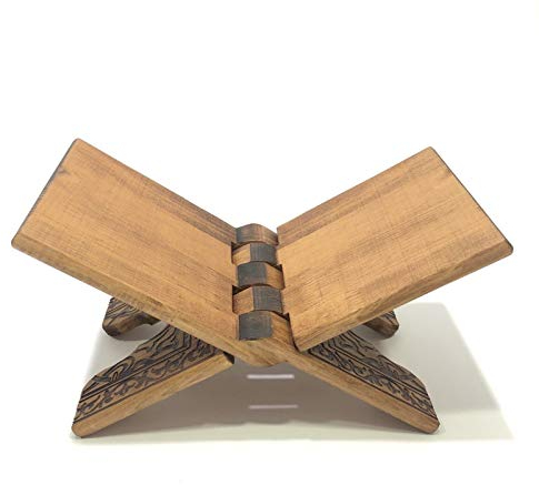 Rahle, Koranständer, Buchständer aus edlem Holz mit geprägten eingebrannten Ornamenten und Blumenmuster (35 cm)