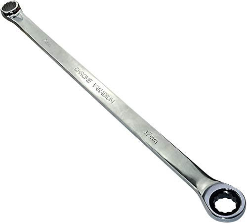 Aerzetix - Chiave Piatta Bi-Esagonale Poligonale Doppio Occhio/Anello 17mm - Chiave a Cricchetto 17mm Extra Lunga Metrica 12 lati - Lunghezza 41cm - Manico Dritto/Lucidoto - Acciaio CR-V - C45621