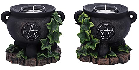 Nemesis Now Lot de 2 bougeoirs en Forme de Chaudron de Lierre 11 cm, Noir