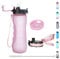 OLDLEY 750ml/25oz Water Bottles with Straw Leakproof Plastic Drink Bottles BPA Free Filter Time Markings Gym Sports Bottles for Women Men(Pink, 2 Lids)