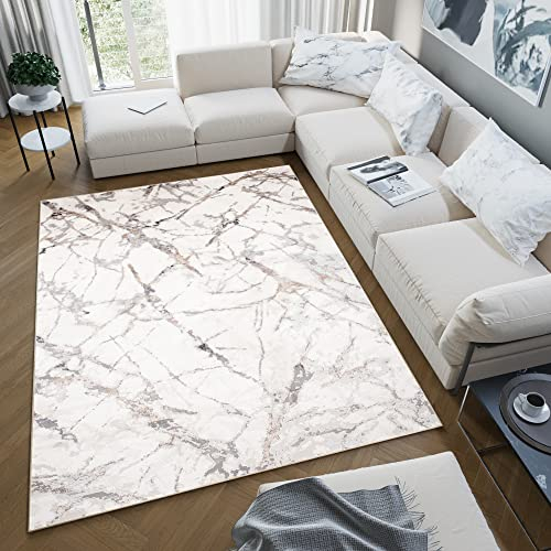 TAPISO Valley Teppich Kurzflor Beige Grau Braun Mehrfarbig Marmoreffekt Abstrakt Modern Schlafzimmer Wohnzimmer ÖKO-TEX 120 x 170 cm