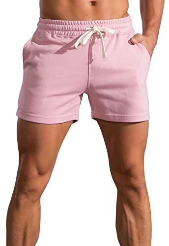 Panegy Short de survêtement court en coton pour homme - Respirant - Pour le jogging, le yoga, l'entraînement, Rose, M