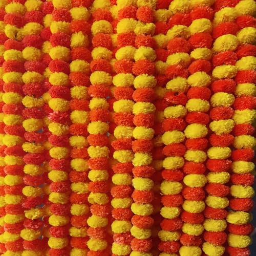 Krati Exports 10 Stück – 1.5 m Ringelblumen-Girlande,indische,amerikanische Hochzeitsfeier Kaminsims Dekoration, künstliche Girlanden, Diwali-Dekoration, Frühlingsbusch Blumen! (Gelb & Dunkelorange)