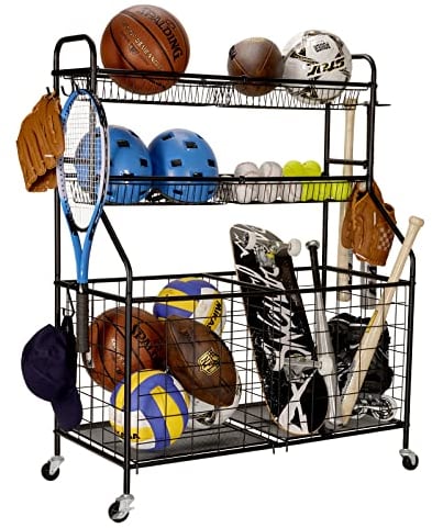 Garage Sportgeräte Organizer, Ball Lagerregal, Spielzeug Aufbewahrung, Nerf Gun Organisation auf Rädern für Schule, Garage, Schwarz, Stahl