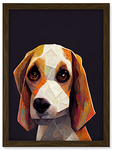 Doppelganger33 LTD Geometric Beagle Dog On Black Artwork Framed Wall Art Print A4
