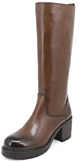 QUEEN HELENA Stivali di Pelle con Tacco Plateau Zip Laterale Casual Donna L295 (Marrone, Numeric_38)