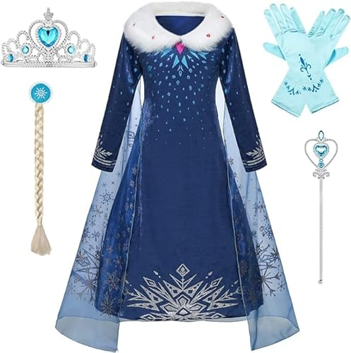 IWFREE Déguisements Princesse Elsa Petites Filles Robe Manches Longues Princesse Reine des Neiges Costume et Accessoires B13
