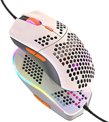 Ratón para Juegos con Cable, 69G Honeycomb Shell Ratón liviano con 6400 dpi, 6 Botones Programables USB Gaming Mouse, para Jugadores de PC y usuarios de Xbox y PS4-Shimmer