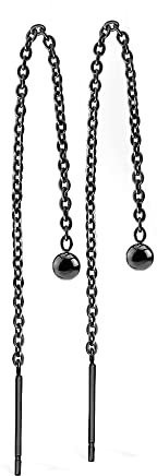 Treuheld® Schwarze Ohrstecker mit Kette und Kugel aus Edelstahl