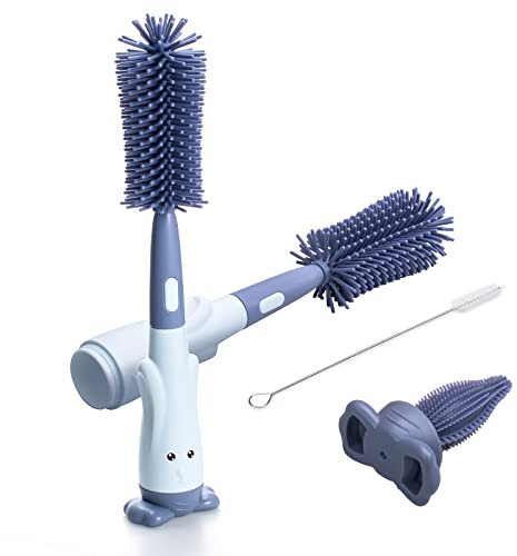 Brosses à Bouteilles en Silicone Alyvisun avec goupillon, Brosse biberon bébé, Brosse à Paille, Brosse à tétine et Brosse pour Tube de Nettoyage