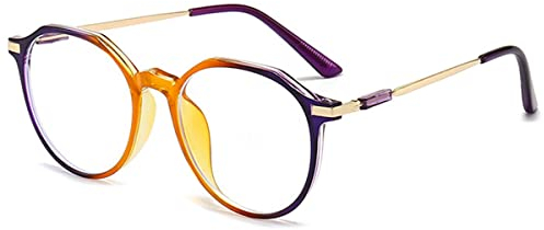 KOOSUFA Runde Lesebrille mit Blaulichtfilter Damen Herren Mode Verlaufsrahmen Ultra Leicht Computer Anti Blaulicht Lesebrillen Anti Müdigkeit Lesehilfe mit Stärke Gelb-violett, 2.5