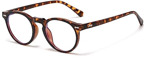 LJCZKA Blaulichtfilter Brille Rund Herren Damen, Runde Brille Ohne Stärke Retro Anti Blaulicht Brille Rund Computerbrille