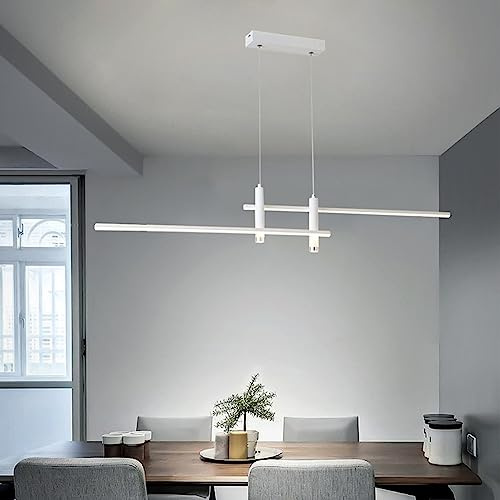 Moderne Esstisch Pendelleuchte LED Dimmbar Hängelampe Höhenverstellbar Kronleuchter mit Fernbedienung Hängeleuchte Wohnzimmer Lampe Wohnzimmer Küche Esszimmer Büro Deckenleuchte (Weiß, L150cm)