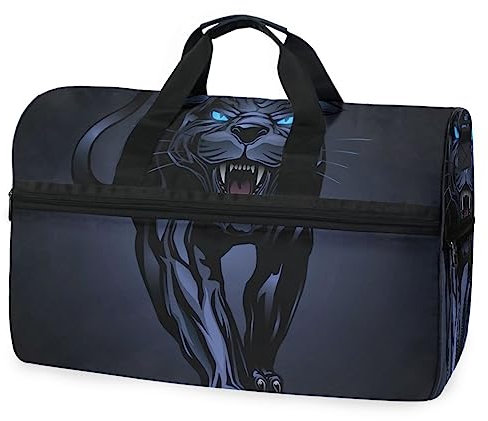 Mnsruu Roaring Black Panther Sporttasche mit Schuhfach, große Seesack, Gepäck, Reisetasche für Männer und Frauen