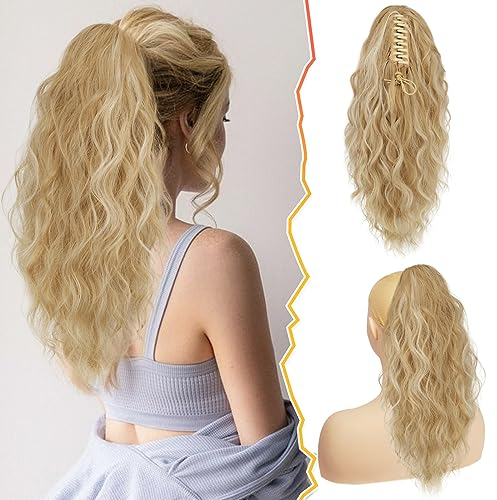 BARSDAR Klauen Clip Pferdeschwanz Verlängerung, 45 cm Lange Lockige Wellige Clip in Pferdeschwanz Haarverlängerungen Natürliche Synthetische Haarteile Ponytail Extension für Frauen
