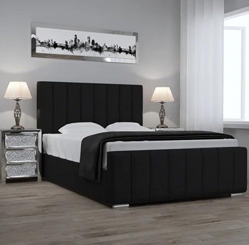 HOME LUXURY LIVING Panel Storage Bed Frame With Or Without Mattress Available in Double King Super King. (Black, Double With Mattress)