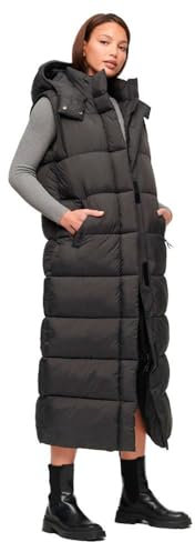 Superdry Damen Hooded Ripstop Longline Gilet Jacke, Schwarz Raster, 36