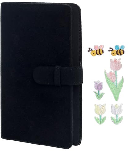 Fotoalbum Einsteckalbum, Filz Ablum für Fujifilm Instax Polaroid mit Tulpenaufklebern Fotoalbum zum Selbstgestalten, Schwarz mit Tulpe Biene Klettverschluss 96 Taschen,Sofort Bilder Kamera Zubehör