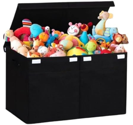 RampSupplies Large Lightweight Foldable Toy Box Storage with Lid, Collapsible Fabric Toy Storage Box Bins Baskets with 2 Large Pockets for Kids, Clothes, Toys, Books,62x42x33cm