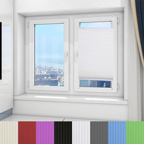 Pleated Blinds 50 x 200 cm Stick On Blinds Easy Up & Down Easy to Install All Assembly Parts Included for Windows Bathroom Kitchen, White
