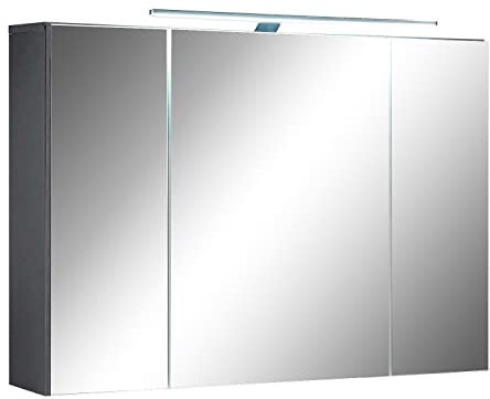 Spiegelschrank mit LED-Beleuchtung - Grau - 3-türig - mit Steckdose und Lichtschalter - BxHxT: 99x70x21 cm - Badezimmerschrank Badschrank Hängeschrank