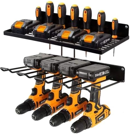 Portautensili per Utensili Elettrici, Supporto Da Parete per Trapano, Supporto per Trapano per 5 Utensili Elettrici, Supporto per Trapano, In Metallo Massiccio, Per Garage, Casa, Officina (Nero)