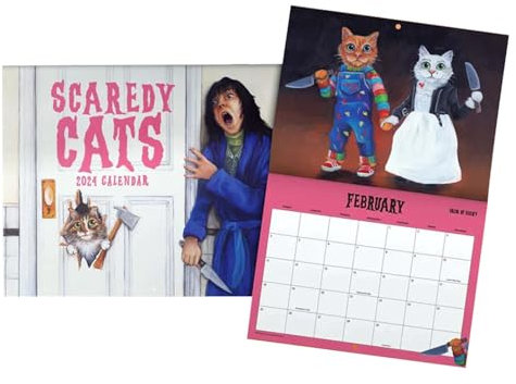 Benares Scaredy Cat-Kalender 2024 | Lustig Wandkalender 2024 | Horrorfilme Katzen Monatsplaner 2024 | 12-Monatskalender Zum Organisieren Und Planen, 28 X 22cm