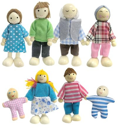 8-teiliges Holzfiguren-Set, Puppenhaus-Zubehör, Kinderspielzeug-Zubehör, Mini-Puppen-Set für Spielzimmer oder Sammlungsausstellung