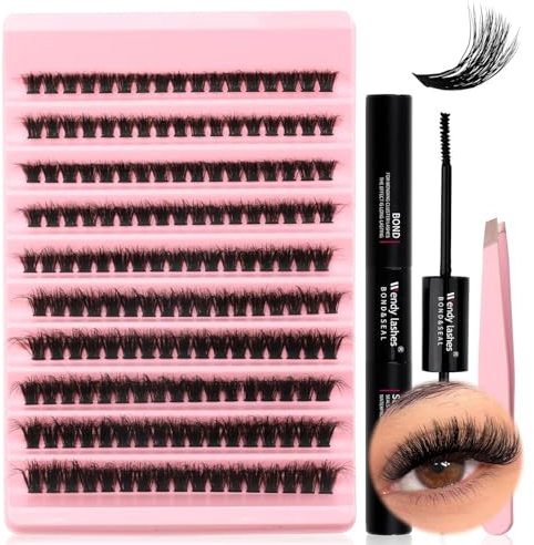DIY Lash Extension Set Einzeln Wimpern Kit 3D Effekt 80D D Curl Mix 8-16mm Flauschig Wimpernbüschel Set mit Lash Bond und Seal Lash Anwendung Cluster Wimpern DIY Wimpernverlängerung zu Hause(3D-80D)
