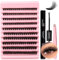 DIY Lash Extension Set Einzeln Wimpern Kit 3D Effekt 80D D Curl Mix 8-16mm Flauschig Wimpernbüschel Set mit Lash Bond und Seal Lash Anwendung Cluster Wimpern DIY Wimpernverlängerung zu Hause(3D-80D)