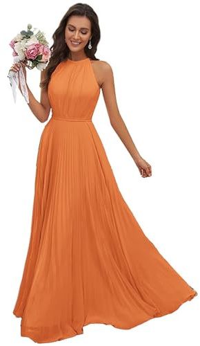 JAEDEN Abendkleid Damen Lang Elegant für Hochzeit Neckholder Brautjungfernkleider Chiffon Festliche Party Kleider