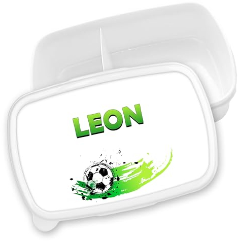 timalo® Brotdose Kinder personalisiert mit Namen | Bento Lunchbox Unterteilung mit Fächern | Jungen Mädchen Kindergarten Schule Geschenk | 7 - Fussball grün