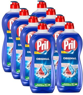 PRIL Original (8x 675 ml), Handgeschirrspülmittel mit höchster Fettlösekraft, für sauberes Geschirr auch in kaltem Wasser