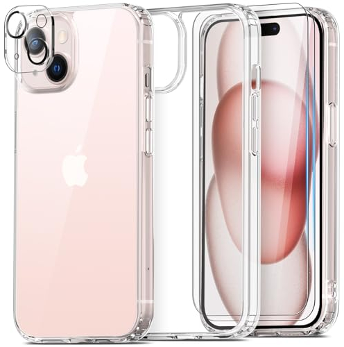 Mootobo für iPhone 13 Hülle, 4-in-1 [Mil-Grade-Stoßschutz] case mit 2 Schutzfolie + 1 Kameraschutz, durchscheinende, Matte Rückseite, Schlanke, Stoßfeste Handyhülle für iPhone 13 6,1 Zoll-Translucent