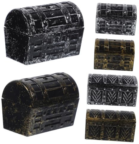 BESTonZON 6st Schatzkiste Piratenjagd Schatztruhe Kinder Retro Aufbewahrung Party Requisiten Spielzeug Halloween-piraten-schmuckkästchen Piratenparty-geschenkbox Ornamente Plastik Mini