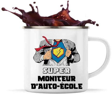 Planetee Tasse métallique Super Moniteur d'auto-école | Mug Émaillé Métal Timbale Camping et Randonnée Métier Collègue Cadeau Travail Boulot Départ Retraite