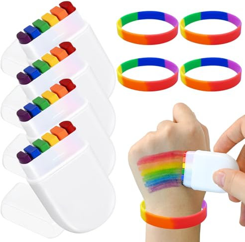 RAFIYU 8 Pack Rainbow Pride Face Paint Stick with Gay Pride Wristbands, Pride Rainbow Fan Brush Face and Body Paint for Gay Lesbian LGBT Gay Pride Celebrations, Pride Month, Cosplay, Parades, Makeup
