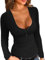 TrendiMax Womens Sexy Long Sleeve Button Down Tops Ribbed Knit Fleeced Henley Shirts Slim Fit T Shirt Black