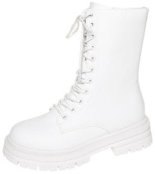 ticticlily Stivaletti con Lacci Plateau Casual Comodi Invernali Donna Stivali E Bianco 37