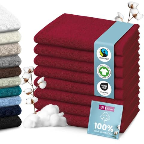 8er Set Premium Handtücher [100% Baumwolle] 50x100 cm, Bordeaux/rot/Handtücher Weich, Saugstark & Pflegeleicht/Handtuch Perfekt für Bad, Gym & Reisen