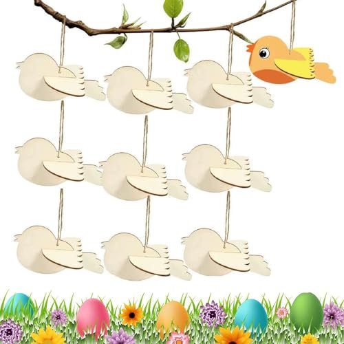 3D Vögel Deko Holz Bastelset,10 Stück 3D Vogel aus Holz Ostern Basteln Kinder,Easter Wood Crafts,Wooden Easter Ornaments for Painting,Basteln Holzanhänger DIY, Jungen und Mädchen