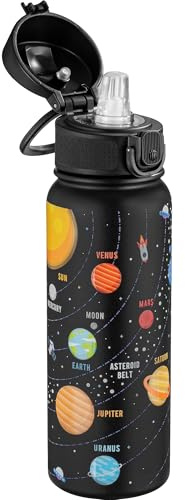 OLDLEY 20 Oz Insulated Stainless Steel Water Bottle For Kids, With Straws Leak-proof, Kids Water Bottles For School Boys Girls,Solar System