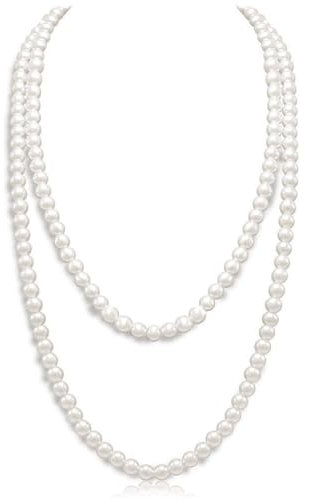Lotus Karen 8mm künstliche Perle Frauen lange Perlenkette künstliche Perlenkette 120cm Perlen Halskette für Bräute Hochzeit Party Zubehör Geburtstag Jahrestag für Frauen