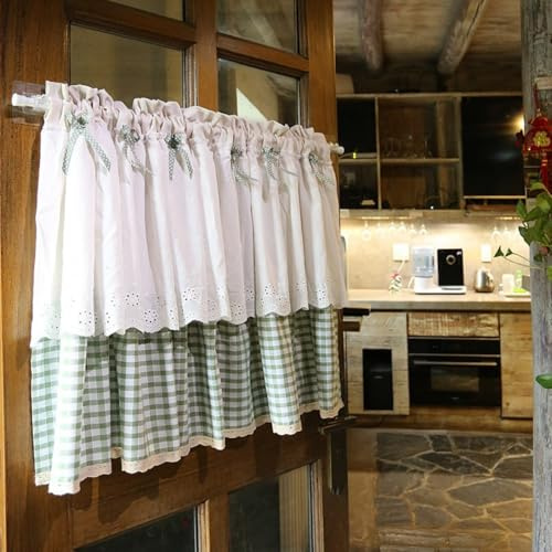 AQCQDQ Bengardine Einfacher Stil Fenstervorhänge, Scheibengardine Häkeloptikund Quaste, Kurzstore für kleine Fenster-für Landhausstil, Retro Küche Türvorhang (B135 x H80 cm (1er Pack)
