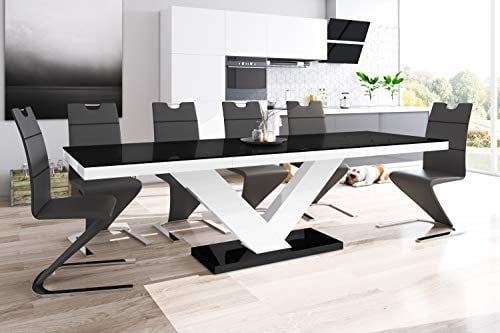 Design Esstisch HE-999 Schwarz Hochglanz/Weiß Hochglanz ausziehbar 160 cm bis 256 cm Esszimmertisch für bis zu 10 Personen Hochglanz Funktionstisch modern vielseitig Esszimmer erweiterbar zeitlos