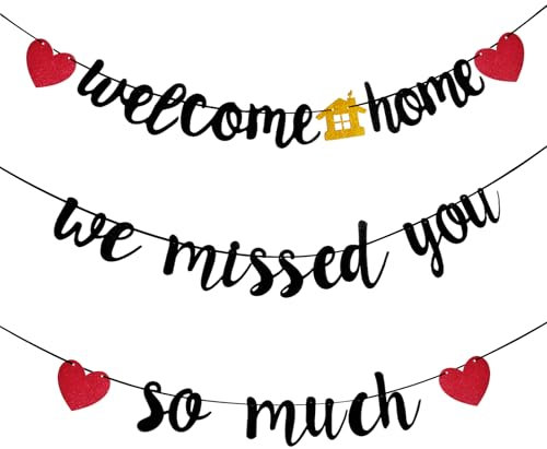 Schwarze Willkommen Zurück Willkommen Zuhause Deko Set,Welcome Home Deko,Willkommen Zurück Banner,Herzlich Willkommen Girlande, Heimkehr Party Deko,Willkommen Zurück Deko für Familie Rückkehr