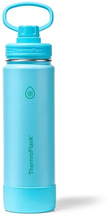 ThermoFlask 24oz Vacuum Insulated Water Bottle Double Wall Stainless Steel Water Bottle with Spout Lid, Bright Blue