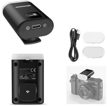 NEEWER BASICS Mini flash per fotocamera, luce di riempimento 5600 K con display LCD, compatibile con fotocamere Canon Fujifilm Sony Nikon DSLR Digital Standard Hot Shoe per studio fotografico